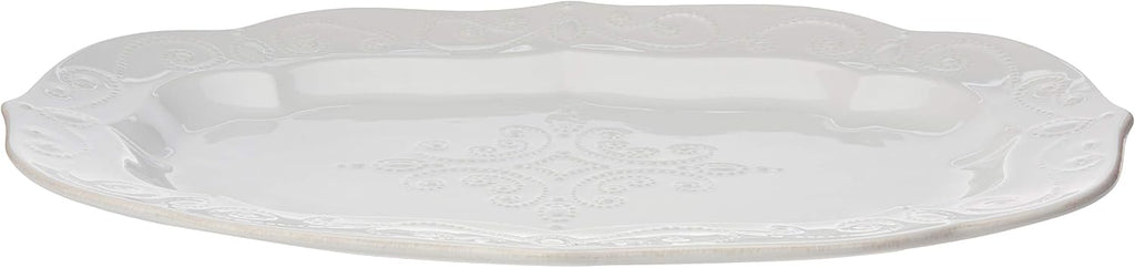 Lenox Serveware, Lenox French Perle White Serving Platter, Oval Shape, 18.5-Inch, Stoneware, Dishwasher Safe, Turkey Platter for Thanksgiving, Winter Hosting, Christmas Serving (White, 1 Piece)