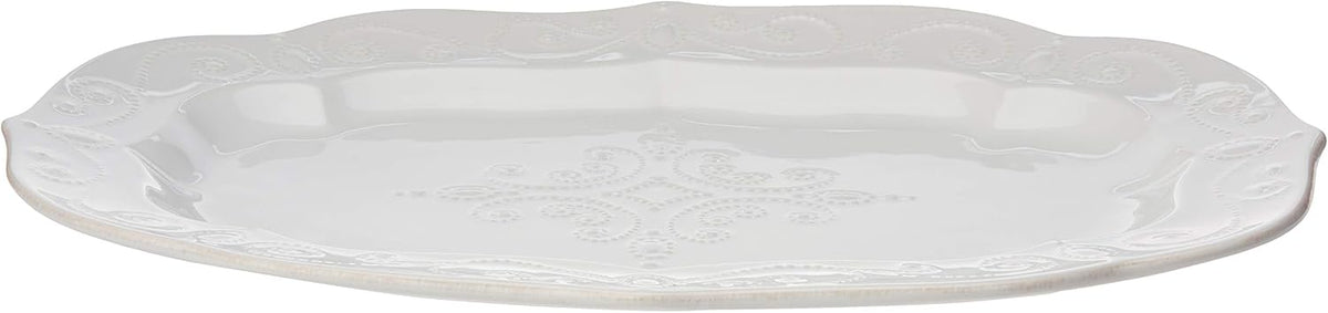 Lenox Serveware, Lenox French Perle White Serving Platter, Oval Shape, 18.5-Inch, Stoneware, Dishwasher Safe, Turkey Platter for Thanksgiving, Winter Hosting, Christmas Serving (White, 1 Piece)