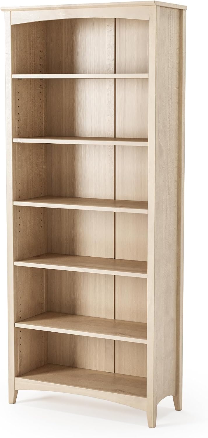 Camaflexi Shaker Style 6 Shelf Bookcase/Solid Wood / 72 inch Tall/Adjustable Shelving/Closed Back/Display Bookshelf for Living Room, Bedroom, Home and Office, Light Oak
