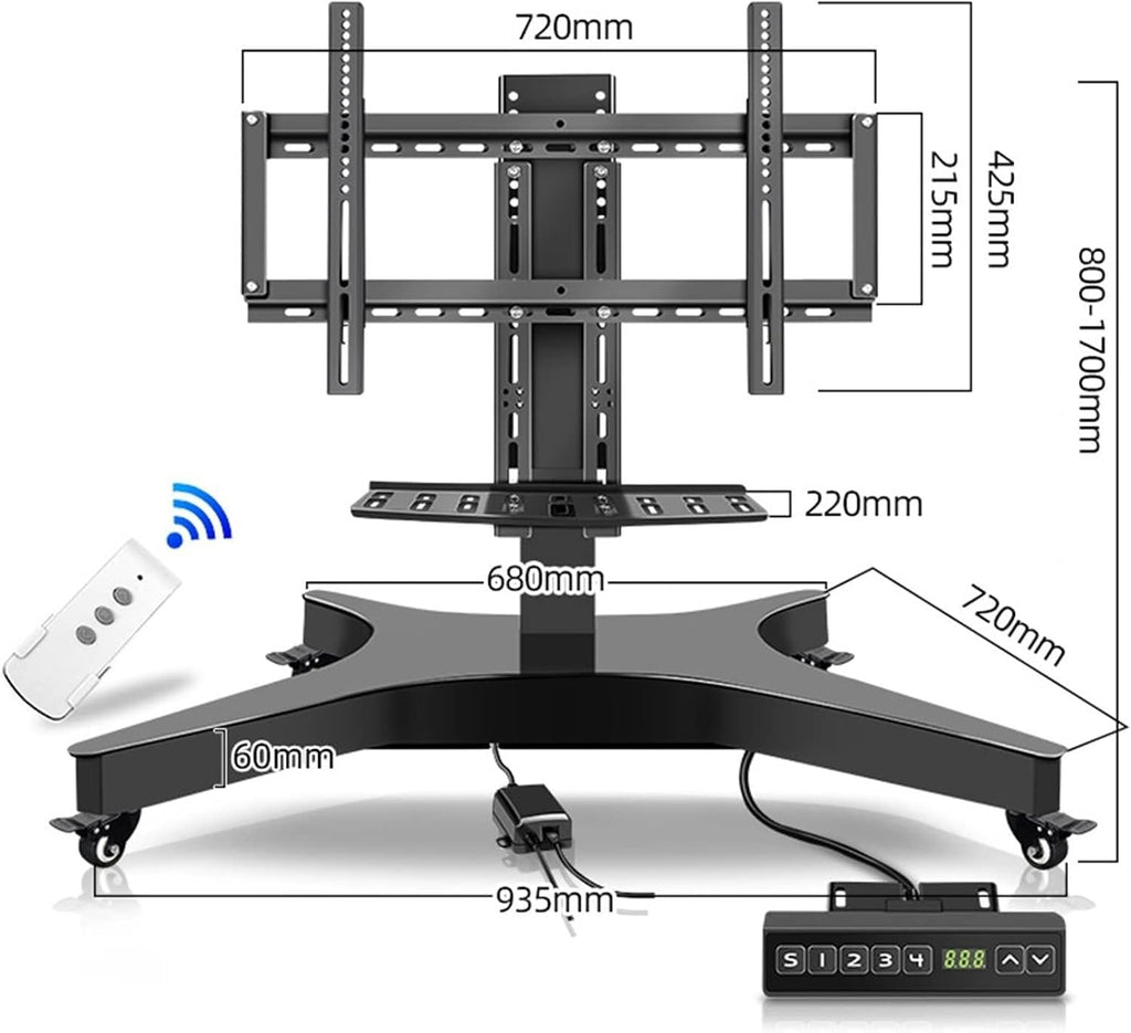 tv Mount- Mobile TV Cart on Wheels - Motorized - Motorized TV Lift, Mobile TV Stand Cart with Height Adjustable, 4 Step Height Memory Function, Fits 32-75 Inch Screen