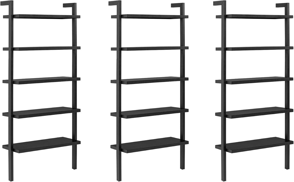 Nathan James Beacon Bohemian 5 Tier Bookshelf, Wall Mounted Bookcase, Solid Wood Bookshelf in Black Oak, Set of 3
