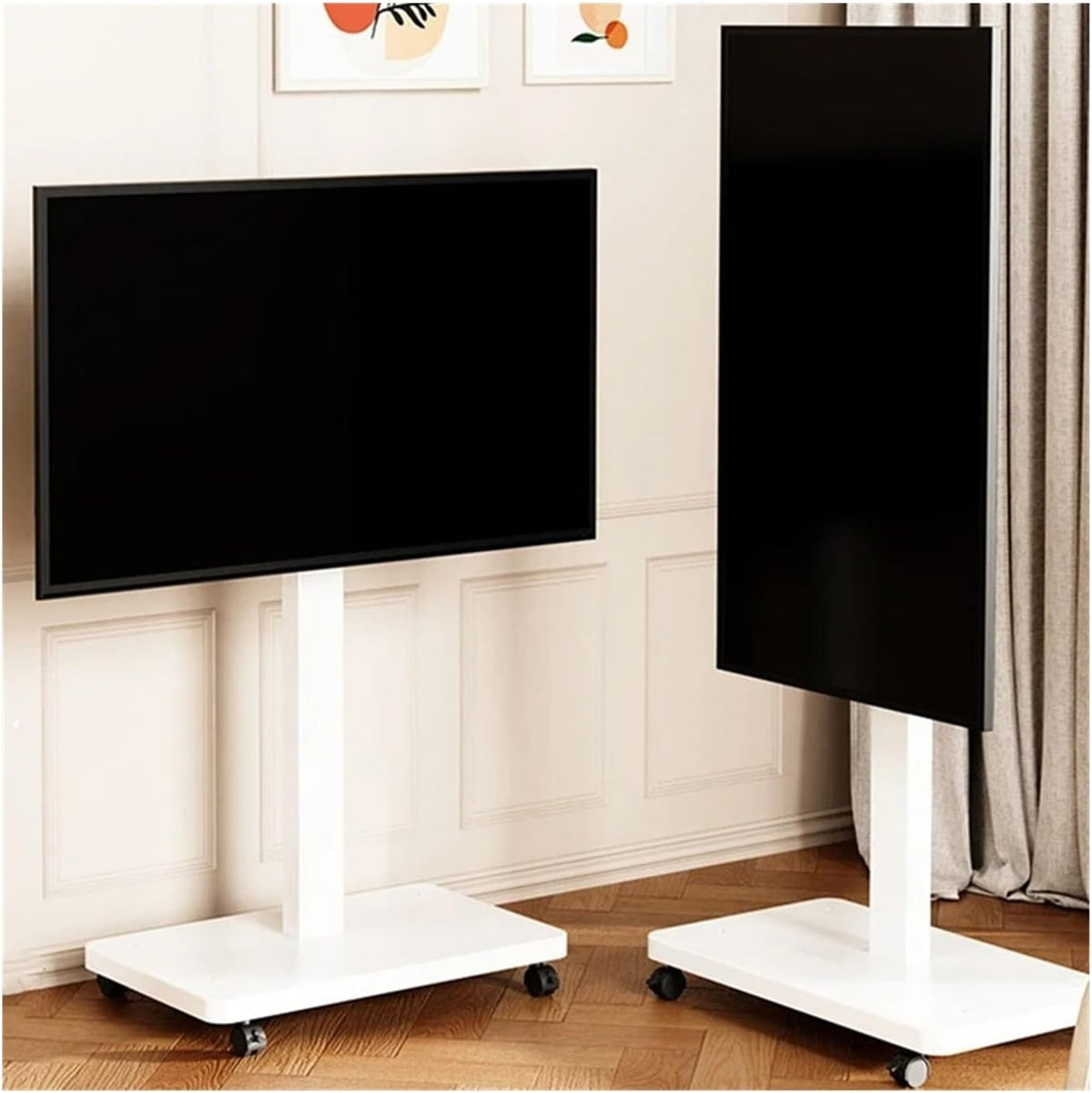 Rolling TV Stand for 10-43 Inch TVs PC, Portable Mobile TV Cart On Wheels Universal Floor Stands(White)