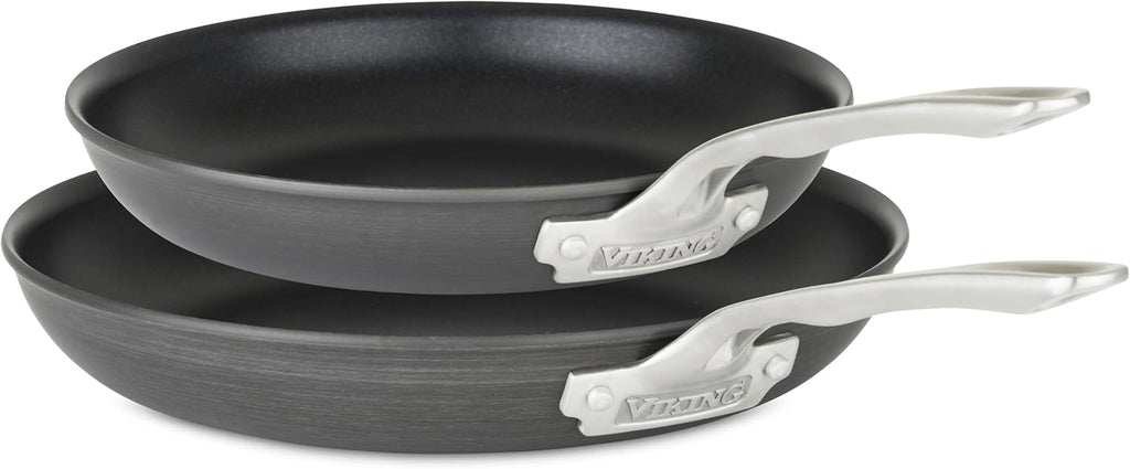 Viking Nonstick Frying Pans, 2 Piece Hard Anodized Kitchen Cookware, 10 and 12 Inch, Gray