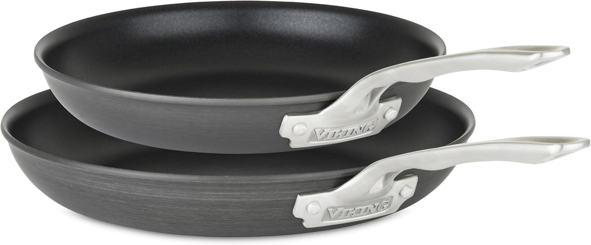 Viking Nonstick Frying Pans, 2 Piece Hard Anodized Kitchen Cookware, 10 and 12 Inch, Gray