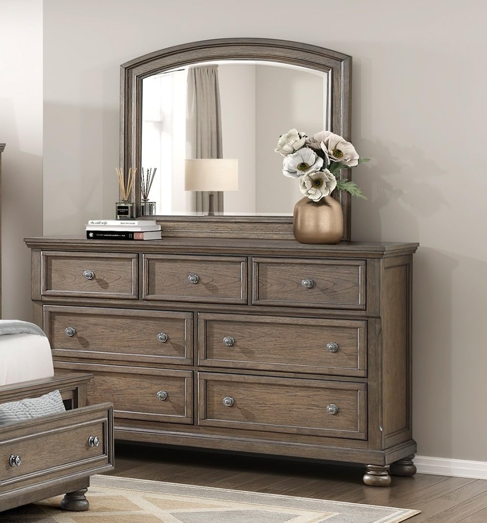 Traditional 6pc Bedroom Set King Size Platform Storage Bed Sleigh Headboard Classic Antique Brown Finish Furniture
