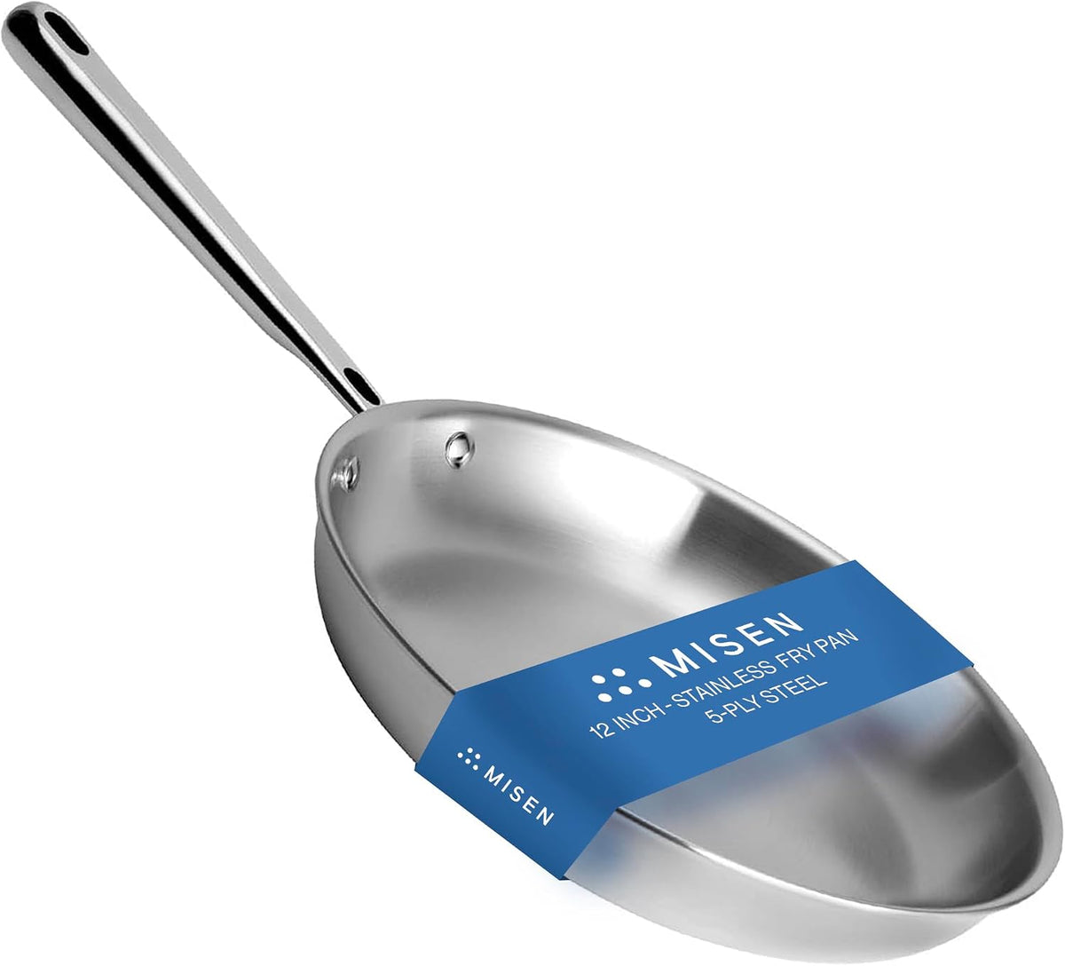 Misen 5-Ply Stainless Steel 12' Frying Pan - Professional Cookware for Induction, Gas and Electric - Dishwasher Safe, Oven Safe to 800°F - Durable, Versatile, Even Heating