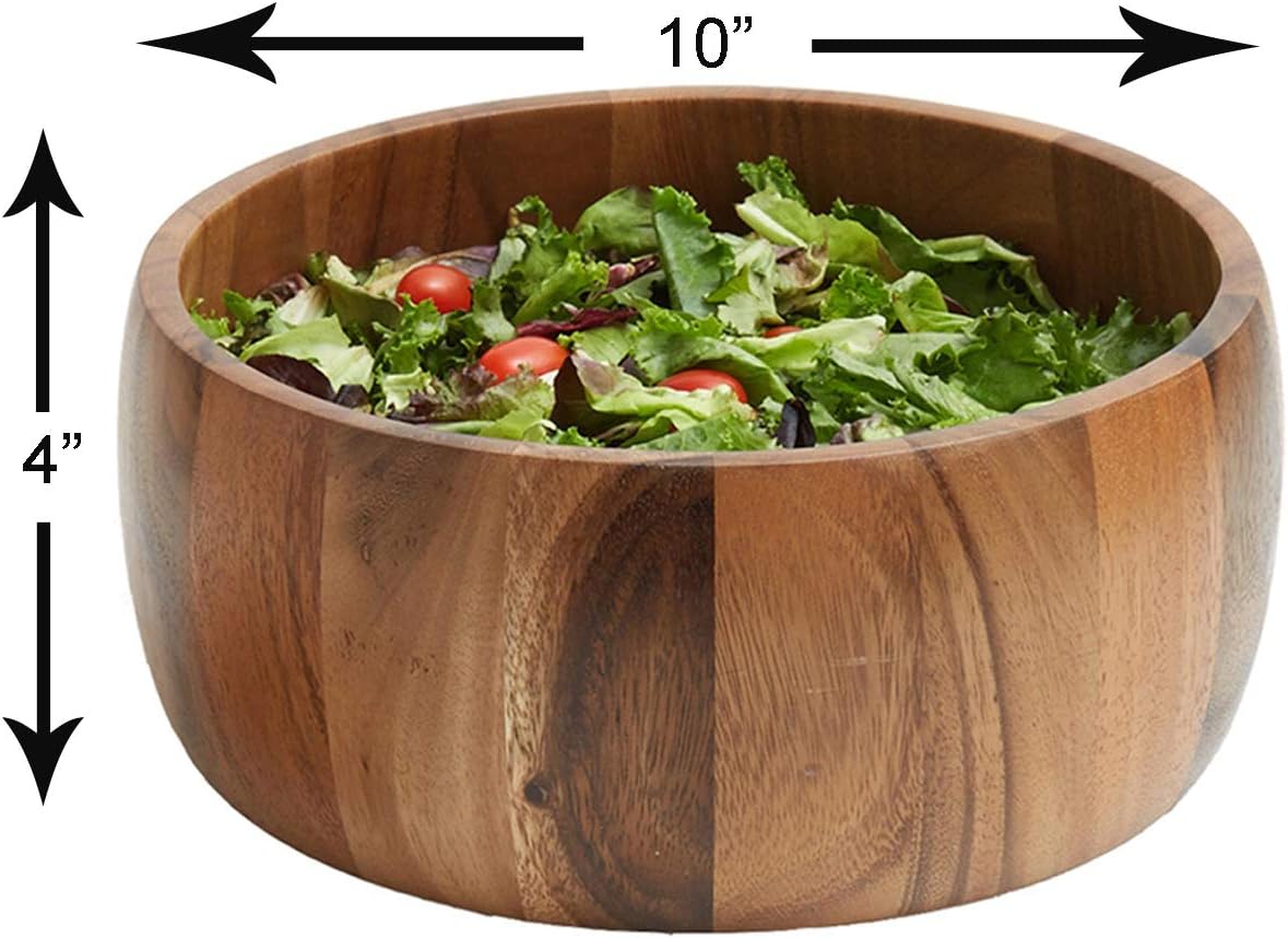 Acacia Wood 10' Salad Serving Bowl with Salad Hands 3 Piece Set by Woodard & Charles ★★PACK OF 4★★