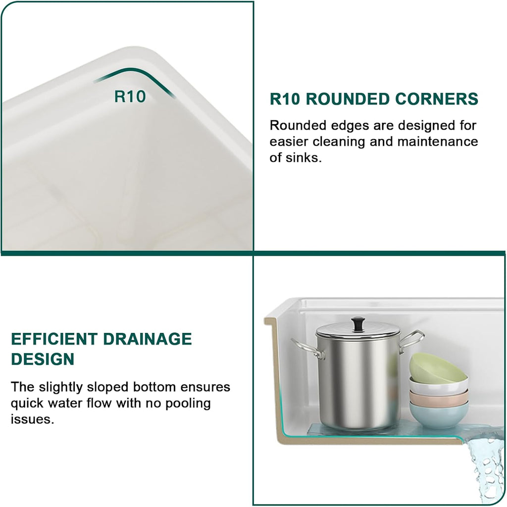 33x19 White Undermount Kitchen Sink, Glossy White Fireclay Single Bowl Workstation Sink, High Fired 2130°C Ceramic Porcelain with Cutting Board, Pasta Strainer & Mixing Bowl #TLAC-0076