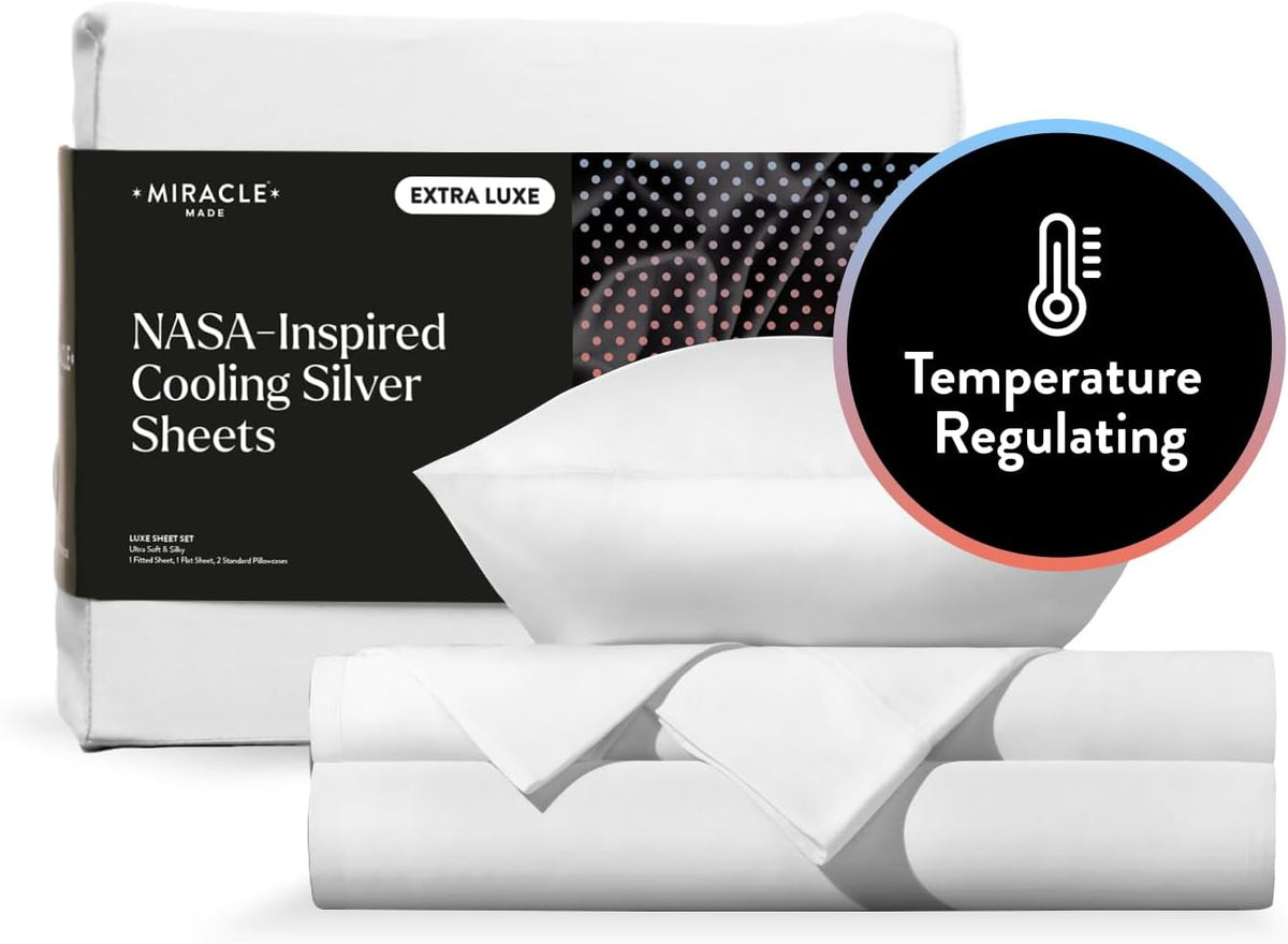 Miracle Made Extra Luxe Soft, Cool-to-the-Touch Cotton Bed Sheet Set, 3-Piece – Silver-Treated, Breathable, Lightweight Bedding – Twin Size, White
