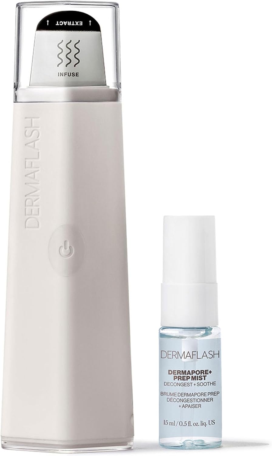 DERMAFLASH DERMAPORE+ Skin Care Device, Ultrasonic 2-in-1 Pore Extractor and Skincare Infuser, Stone