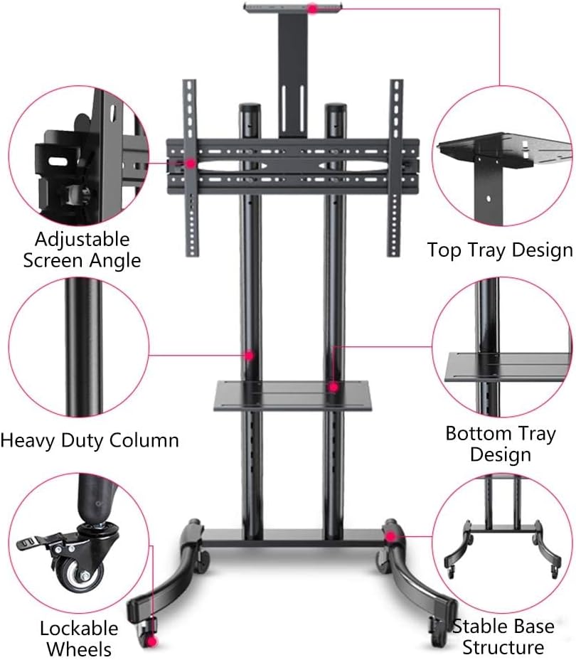 Tv Stands Universal On Wheels for 32-65 Inch Flat Screens, Rolling Mobile Tv Floor Stand with Swivel Height Adjustable Mount Bracket, Black Beautiful Scenery