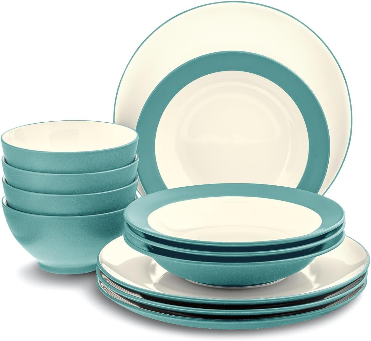Noritake Colorwave Turquoise 12-Piece Coupe Dinnerware Set, Service for 4