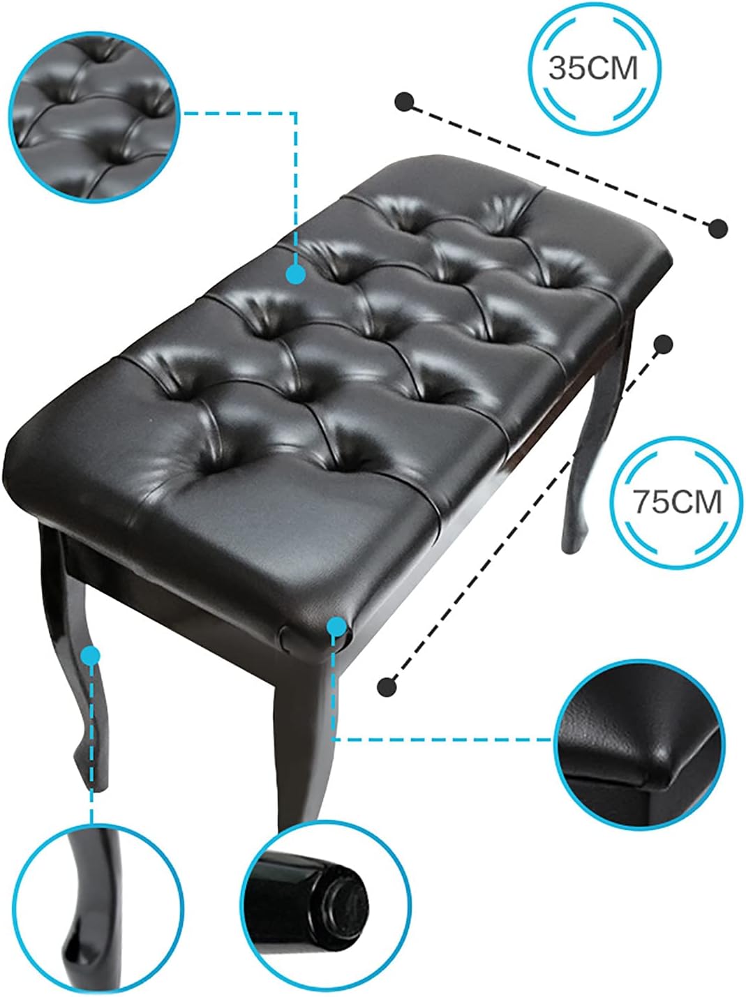 Vanity Bench,Leather Piano Bench Piano Bench Stool with Storage Compartment Comfortable Piano Bench76 X 35 Cm Large Seat Pu Leather Cushion (Black B)，Black-B