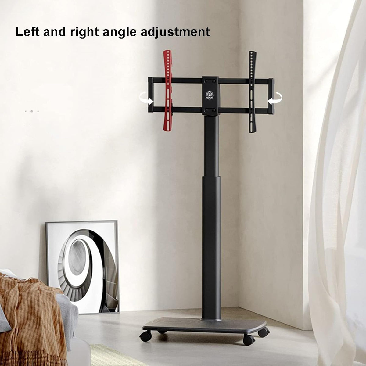 Universal TV Stand Mobile TV Cart With Wheels For 37-75 Inch TVs, Rolling Floor TV Stand With Wooden Base, 360°rotation, Max VESA 600x400mm, Black