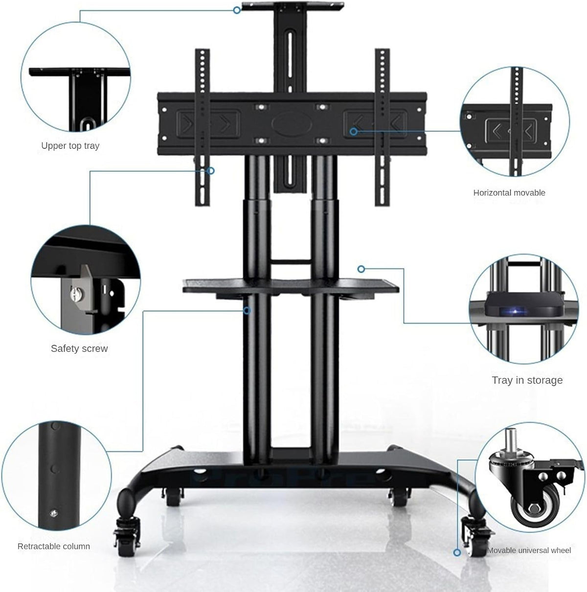 Mobile Tv Stand with Wheels - Height Adjustable Universal Tv Cart for 32-75 Inch Tvs Rolling Tv Mount with Sturdy Base for 50-90 Inch Displays Easy Move and Setup