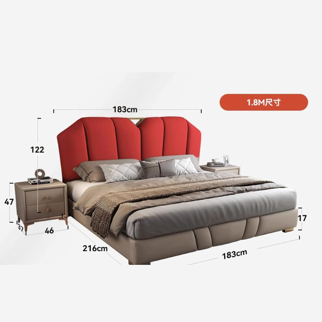 King Size Genuine Leather Bed Set Upholstered Platform Bed Frame with Headboard and Lift Up Storage Strong Wooden Slat Support No Box Spring Needed Noise Free