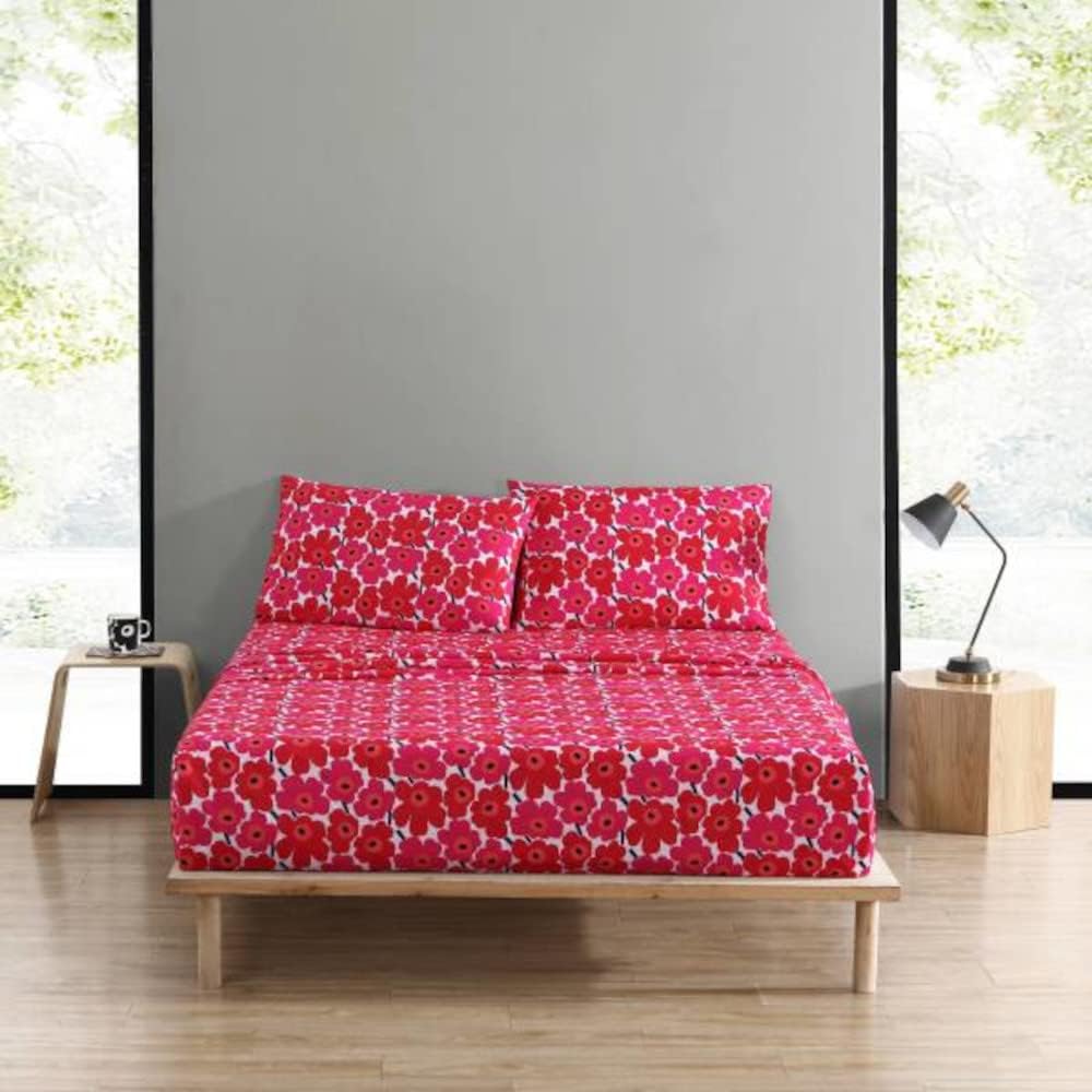 Marimekko - King Sheets, Cotton Percale Bedding Set, Crisp & Cool Home Decor (Unikko, King)