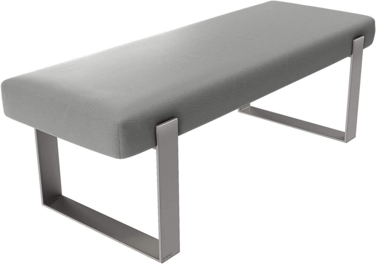 VANT Upholstered Bed Bench - Vintage Leather Light Grey - Brushed Nickel - Contemporary Modern, Bedroom Bench Seat, Hallway, or Entryway