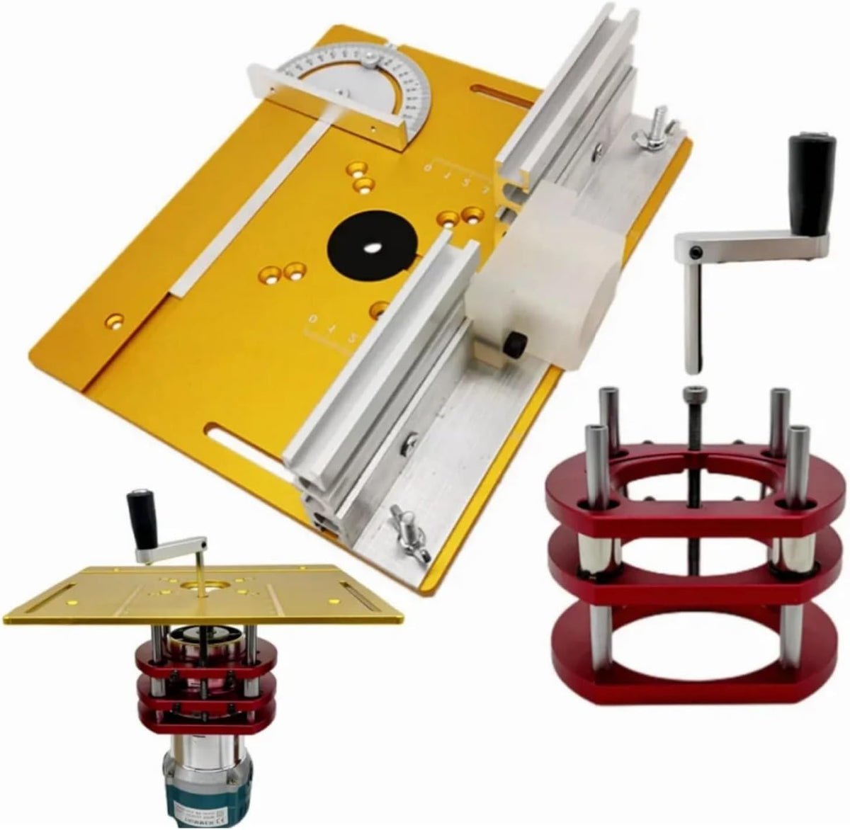 Aluminum Router Table Insert Plate Router Lift Kit for 65mm Diameter Motors Woodworking Workbench Trimmer Engraving Machine Tool(A)