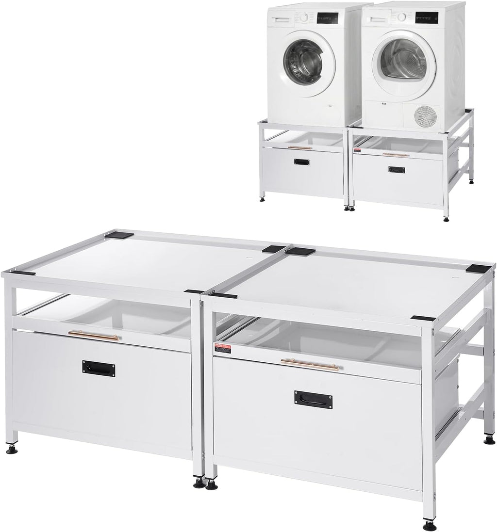 VEVOR Laundry Pedestal, 22.6 in Height, 29 x 29 in Washer and Dryer Pedestals with Pull-out Tray and Storage Space, 800 lbs Load Capacity, Non-Slip Feet Washing Machine Stand Universal, White, 2 Pack