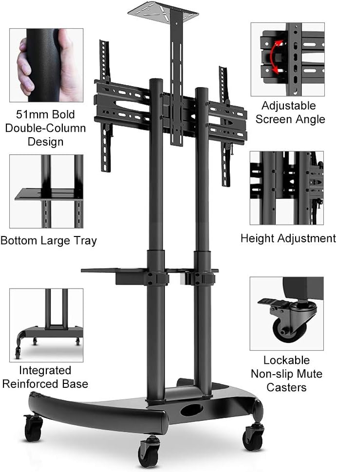 Tv Stands Mobile with Mount Bracket and Wheels, Height Adjustable Universal Tv Cart for 32 to 70 Inch Flat Panel Screens - Black Beautiful Scenery