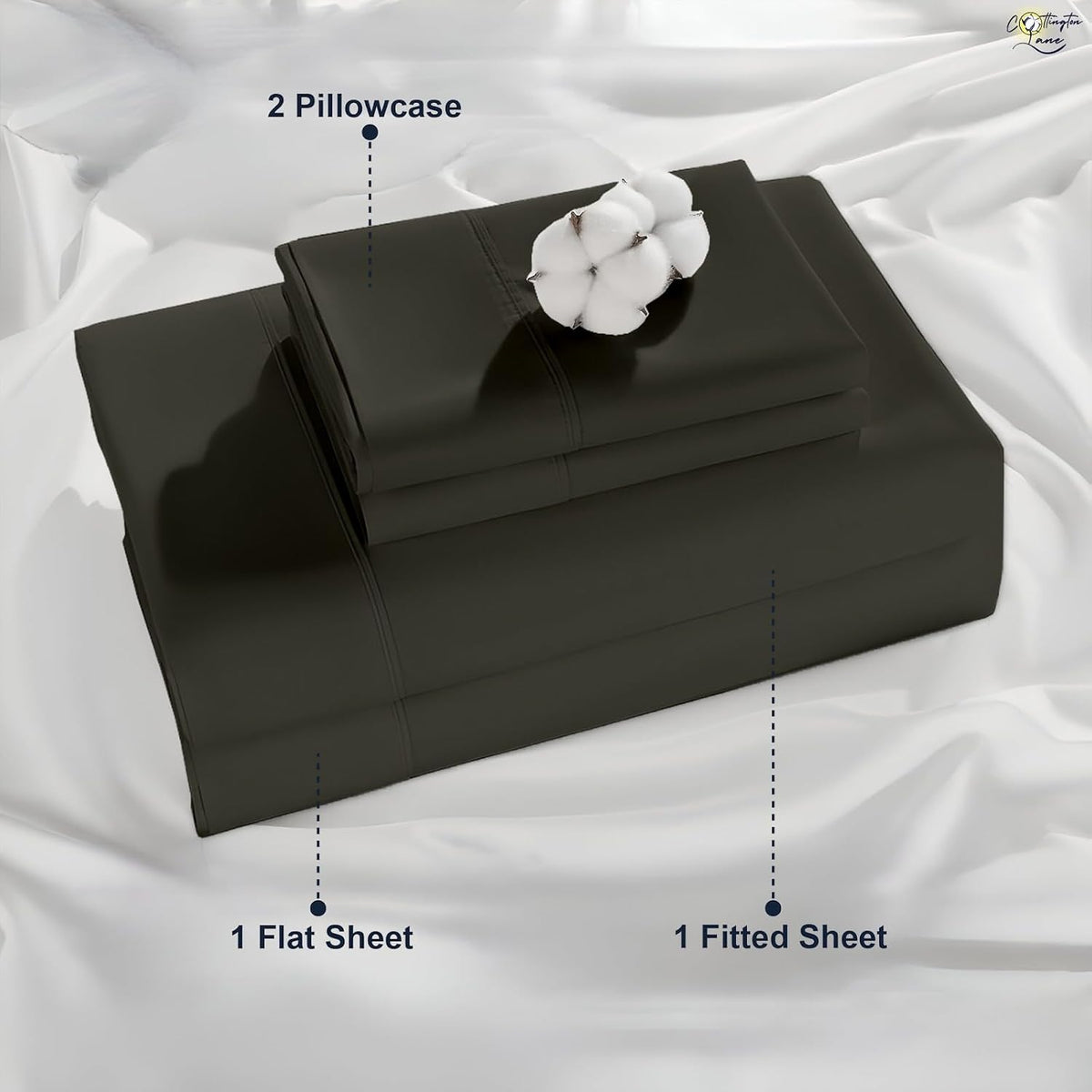 Cottinton Lane 8 Piece Queen Size Sheet Set, Premium 100% Cotton Bed Sheets Sets, 16 Inch Deep Pocket with Elastic All Around, Soft & Luxurious Hotel Quality Sheets, Dark Grey Solid