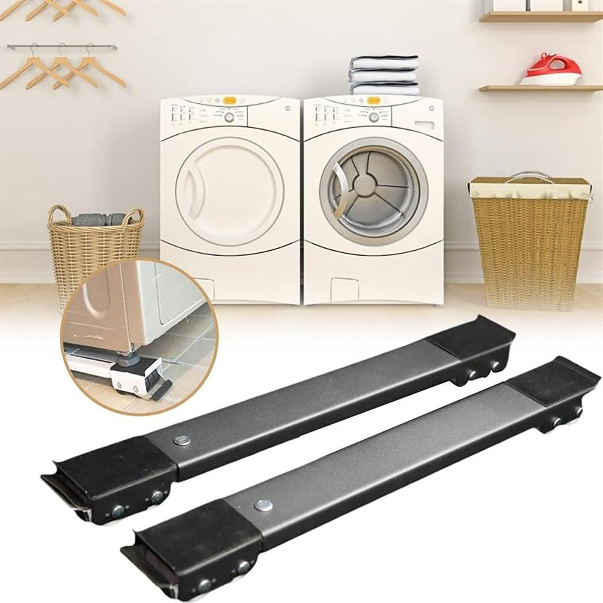 Washer Stand Base, Adjustable Dryer Stand Pedestal, Mini Fridge Stand, Pedestal for Washing Machine, Universal Mobile Base with 24 Wheels (Silver)