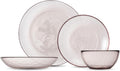 FORTESSA Los Cabos Tableware, 16-Piece Glass Dinnerware Set with 4 Dinner Plates, 4 Salad Plates, 4 Coupe Bowls and 4 Cereal Bowls, Dishwasher-Safe Glass Plate Set, Pink