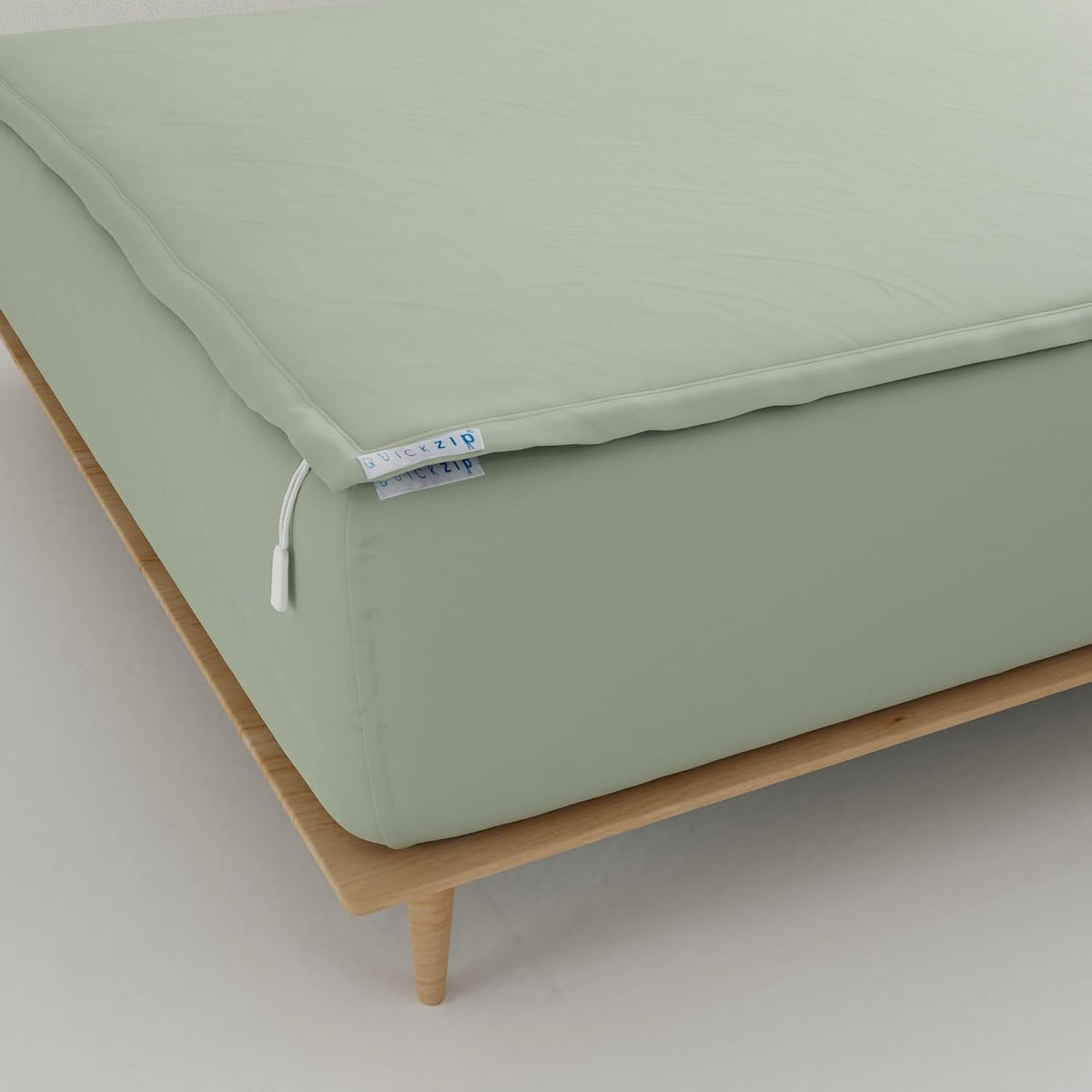 QuickZip Fitted Plus Spare Bundle: 1 Fitted Sheet (Base + Zip Sheet) & 1 Zip Sheet - Easy to Change, Won't Pop Off - Soft Percale 400 TC 100% Cotton - 13.5' Deep Pockets RV Queen Size – Moss Green