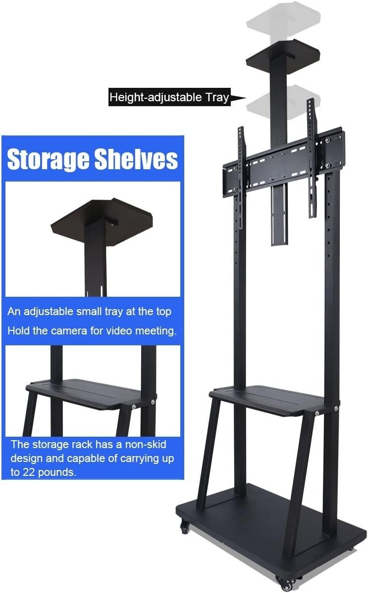 Mobile Universal TV Cart Floor Stand Tall, Heavy Duty Black Rolling TV Cart with Storage Shelf & Wheels for 42 50 55 65 70 75 Inch TV Beautiful Scenery