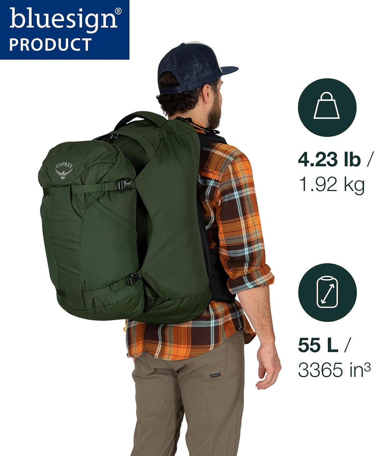 Osprey Farpoint 55L Men's Travel Backpack, Gopher Green