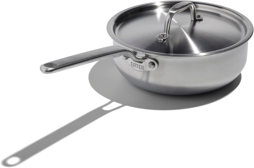 Heritage Steel x Eater 3 Quart Saucier with Lid | Made in USA | 5-Ply Fully Clad Stainless Steel Pan | Stay Cool Handle Design | Induction Capable & Non-Toxic Cookware