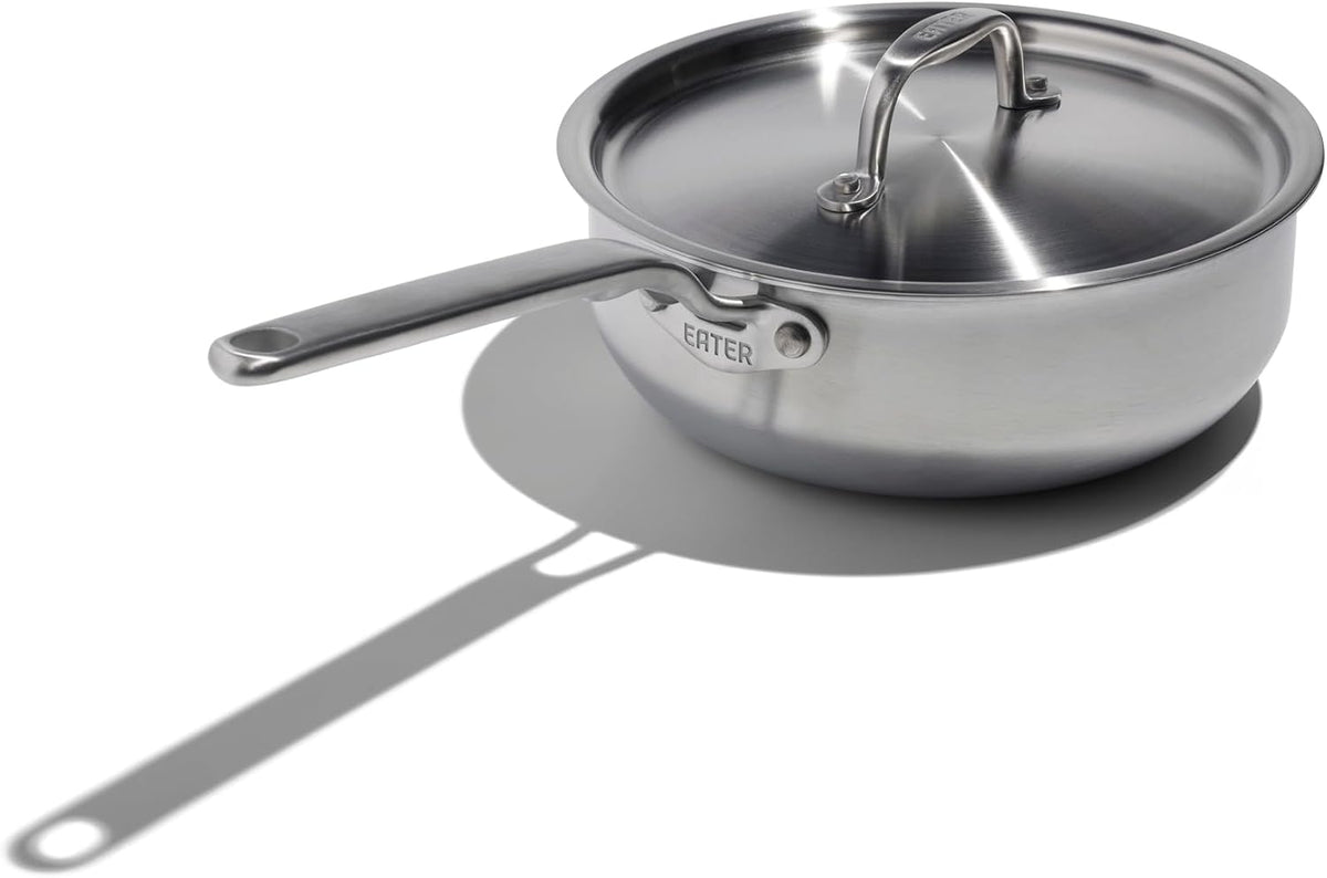Heritage Steel x Eater 3 Quart Saucier with Lid | Made in USA | 5-Ply Fully Clad Stainless Steel Pan | Stay Cool Handle Design | Induction Capable & Non-Toxic Cookware