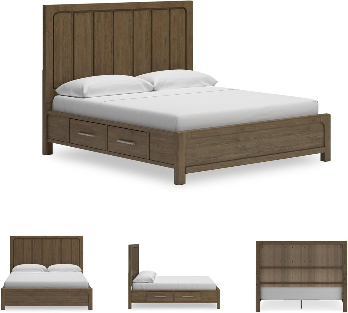 Signature Design by Ashley Cabalynn Modern 4-Drawer King Platform Bed with Storage, Foundation or Box Spring Not Needed, Light Brown