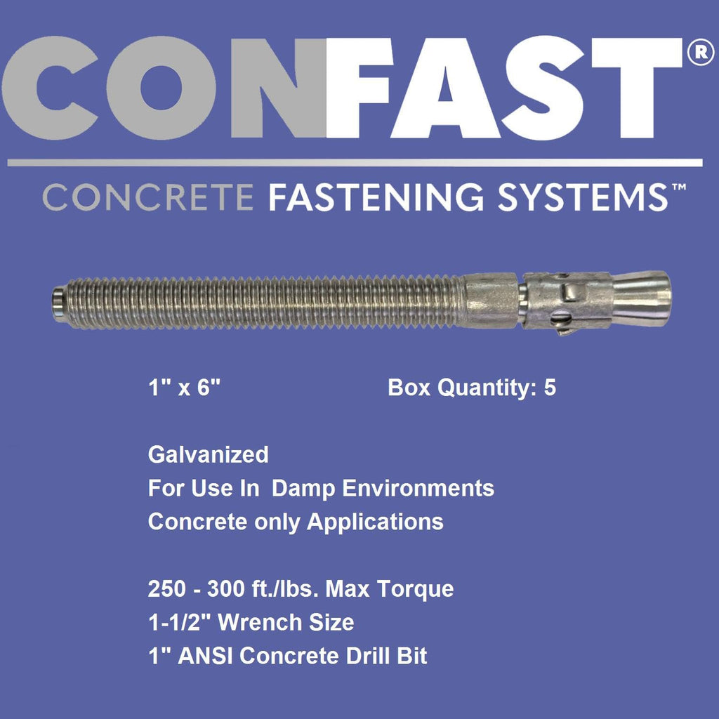 CONFAST 1' x 6' Galvanized Wedge Anchor (Box of 5)
