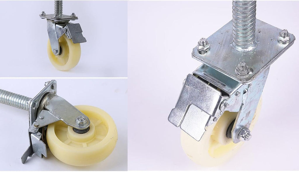 Adjustable 8Inch Swivel Casters with Universal Brake for Scaffolding Locking Mobile Base Set of 4 (White) HeavyDuty Easy Maneuverability Perfect for Industrial Use