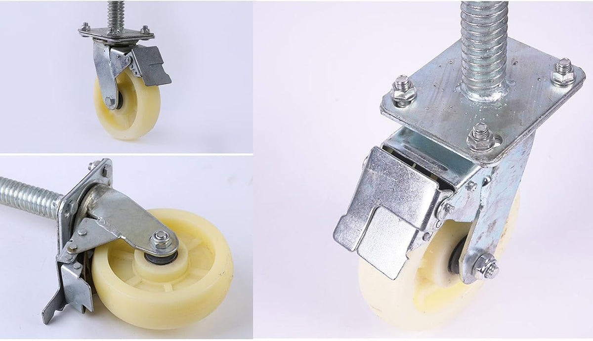 Adjustable 8Inch Swivel Casters with Universal Brake for Scaffolding Locking Mobile Base Set of 4 (White) HeavyDuty Easy Maneuverability Perfect for Industrial Use