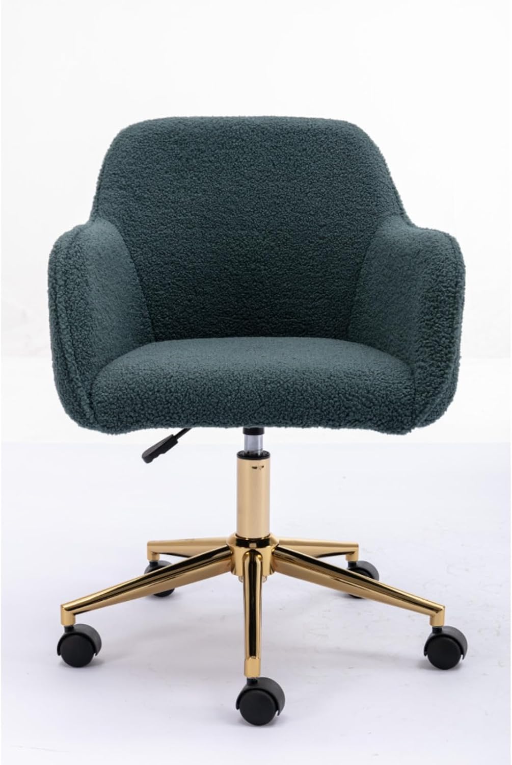 Hassyee Modern Teddy Fabric Material Adjustable Height 360 Revolving Home Office Chair with Gold Metal Legs and Universal Wheel for Indoor (Green)