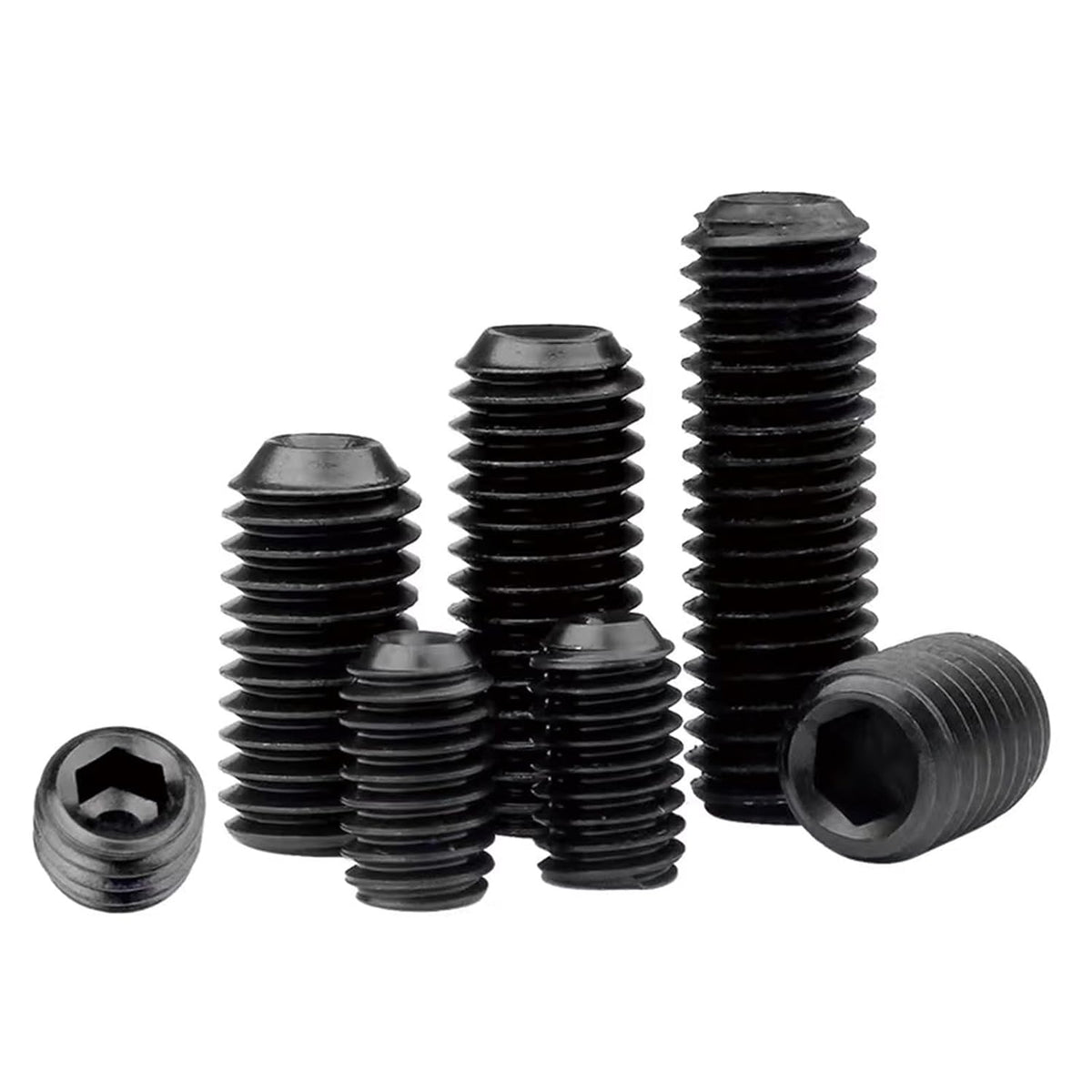 7/8'-9x7/8 Socket Set Screws, Cup Point, Coarse, Alloy, Black Oxide, 10-Pack
