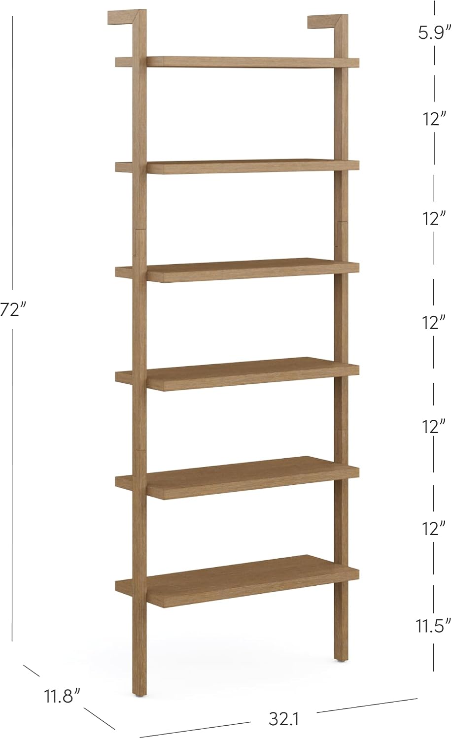 Nathan James Beacon Scandinavian 6-Shelf Wooden Wall Mounted Bookcase, Rustic Solid Wood Bookshelf, Light Brown