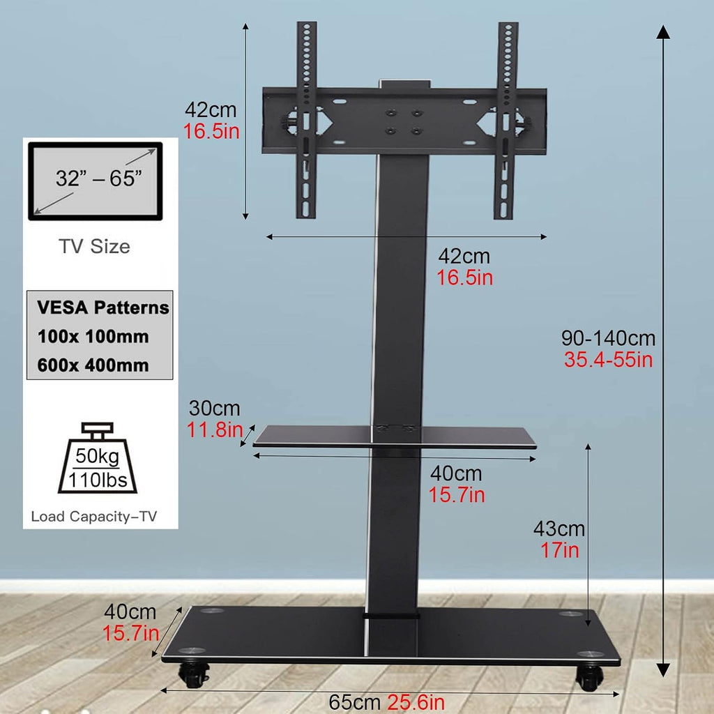 Tall Floor TV Stand for 50 55 65 70 75 Inch TV, Universal Mobile TV Stand with Wheels & Storage, Rolling TV Cart Height Adjustable, Black Beautiful Scenery