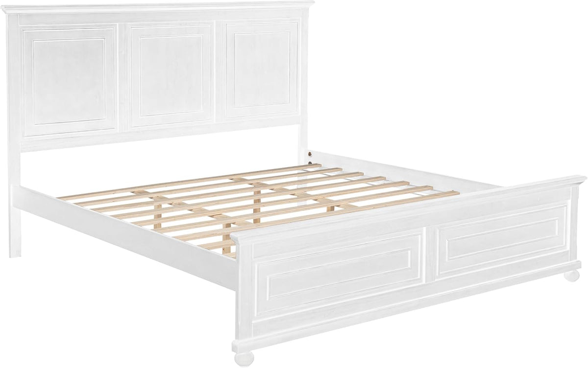 King Size Solid Wood Platform Bed Frame,Wood Bed with USB Charging Station, Solid Wood Leg/No Box Spring Needed/Noise Free/White