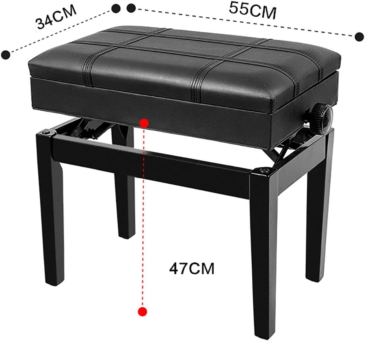Vanity Bench,Faux Leather Piano Stool Piano Bench with Storage CompartmentLoad Capacity Up to 180Kg55 X 34 X 47-57CmHeight AdjustableSuitable for Single PersonTeak，Black