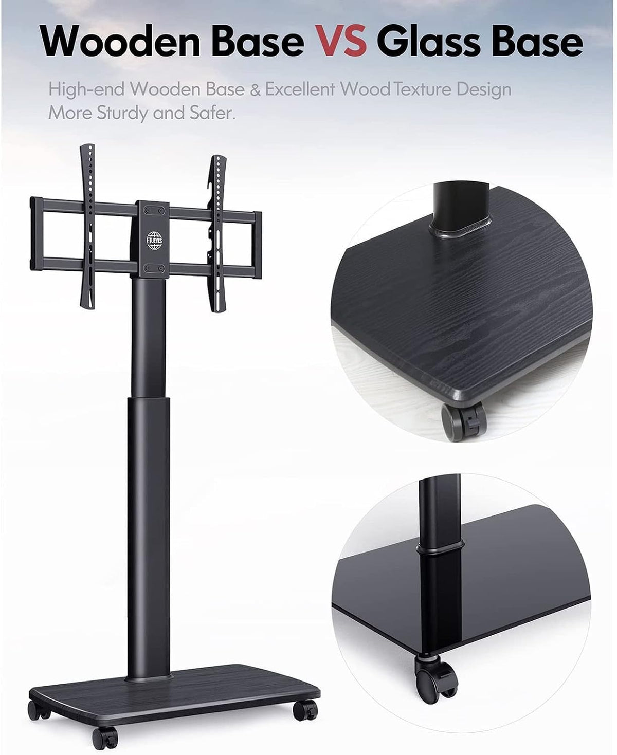37 to 70 Inch Mobile Tv Stand - Mobile Tv Cart On Wheels - Rolling Tv Floor Stand, Portable Tv Stand, Tall Tv Stand with Swivel Mount, Corner Universal Tv Stands for Bedroom