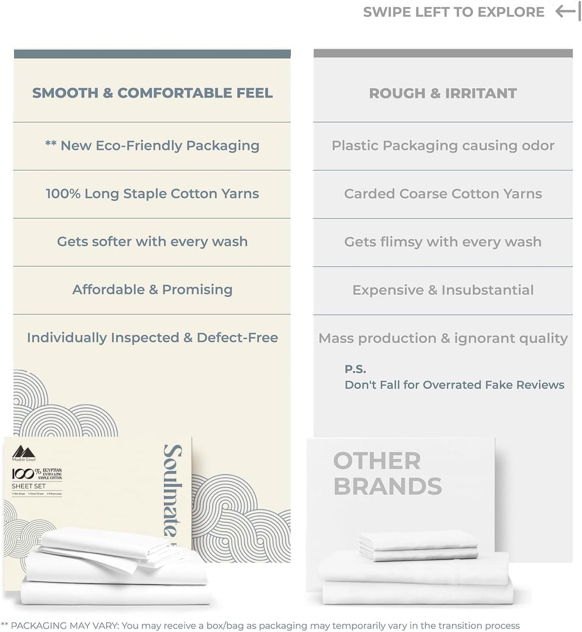 Mayfair Linen 100% Egyptian Cotton 2 Pack Queen Sheet Set - Luxury 500 Series Soulmate Collection Cotton Sheets Queen Size (8 PC, White), Soft, Cooling, Sateen 16' Deep Pocket Hotel Quality Sheet