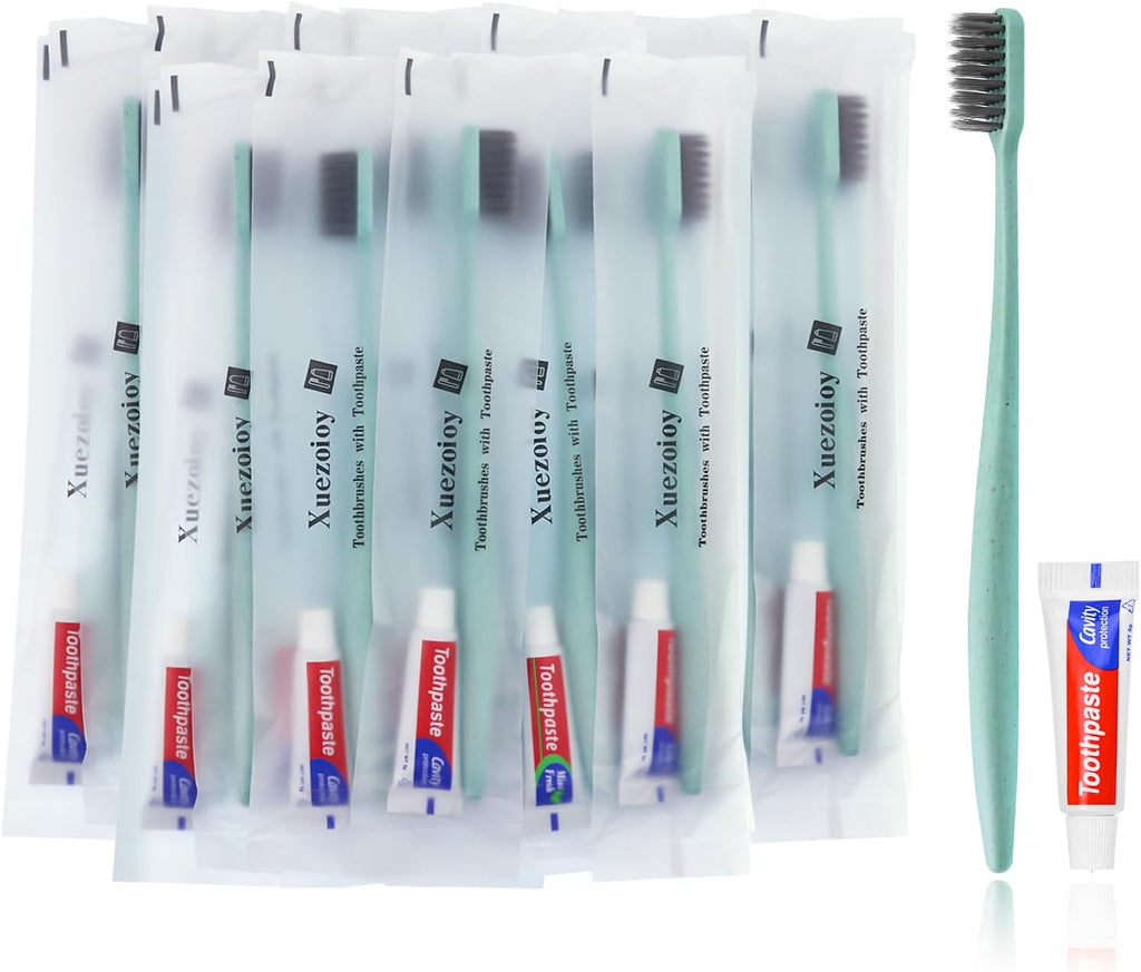 Disposable Toothbrushes with Toothpaste,1000 Pack Green Individually Wrapped Disposable Travel Toothbrushes Kit in Bulk for Homeless,Nursing Home,Hotel,Charity
