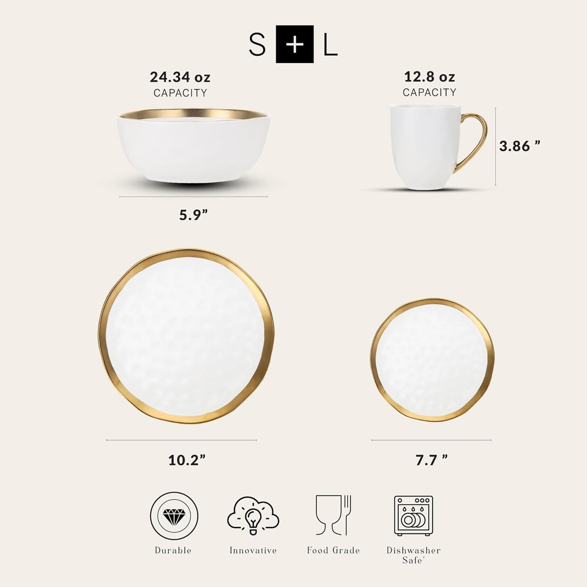 Stone Lain Florian Modern Porcelain Dish Set, 32-Piece Dishes for 8, White