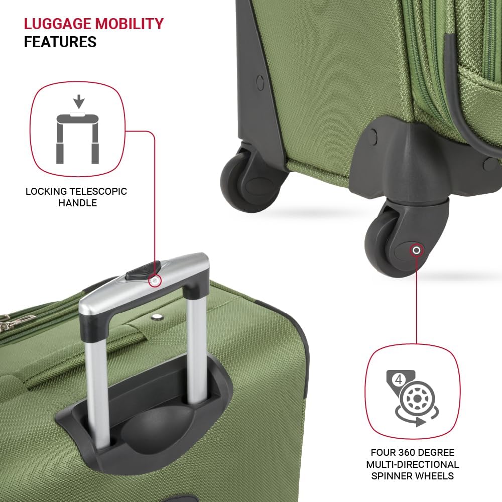 SWISSGEAR Sion Softside Expandable Spinner Luggage Durable Lightweight Travel Suitcase, Evergreen, Checked-Large