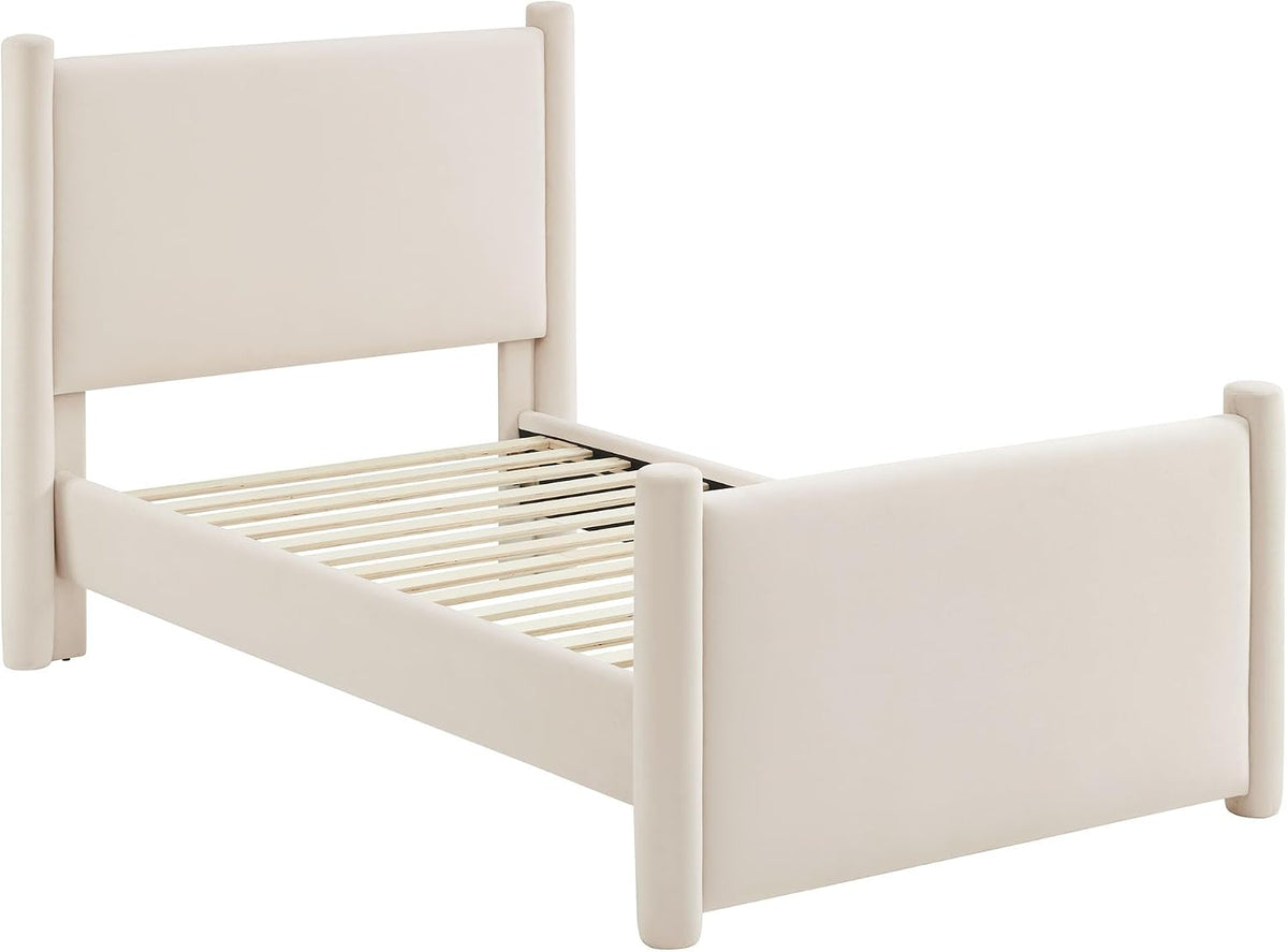 Modway Rael Twin Platform Bed Frame with Upholstered Headboard and Footboard in Alabaster