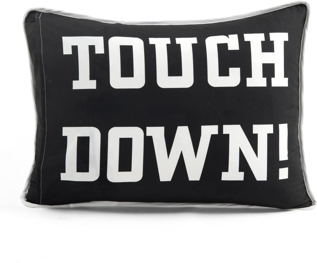 Lush Decor American Football Reversible Quilt Queen Size 5 Piece Set Full/Queen White & Black - Kids Bedding Set Queen Quilt - Football Decor